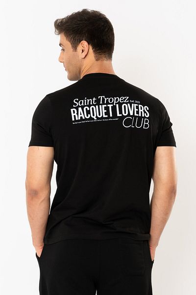Coredra Tricou obișnuit Racquet Lover pentru bărbați - negru