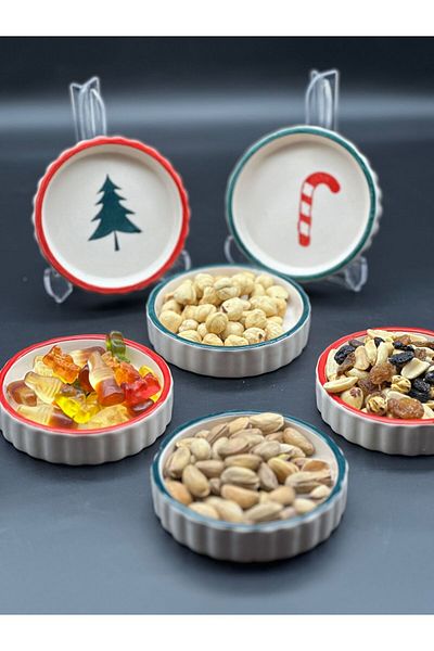 MeGgDecor 6 Pieces New Year Themed Mixed Patterned Sauce Bowl Cookie Jam Bowl