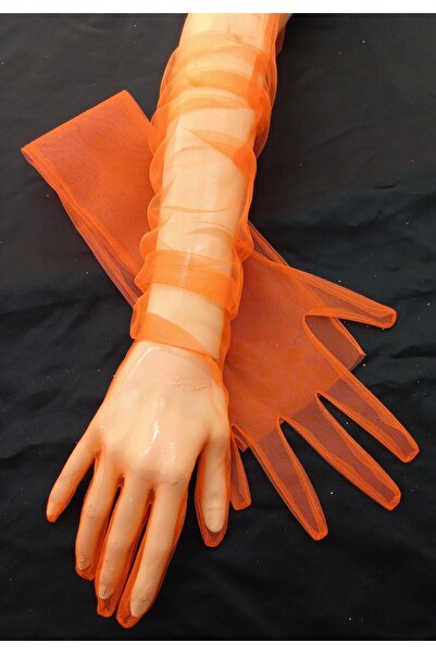 es moda shop Bella evening dress bridal gloves long neon orange