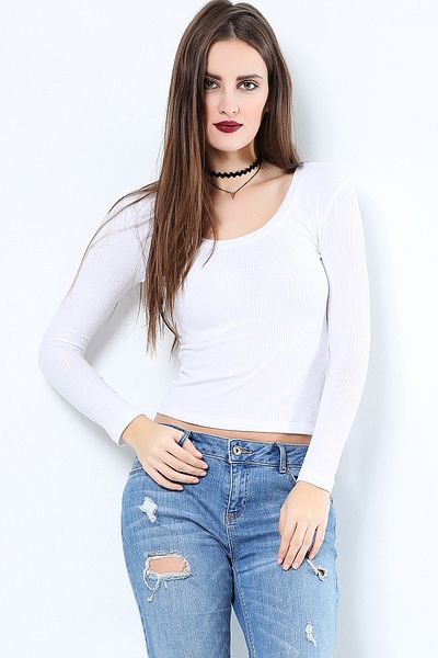 AVORWE Μακρυμάνικη Crop Μπλούζα με λαιμόκοψη U