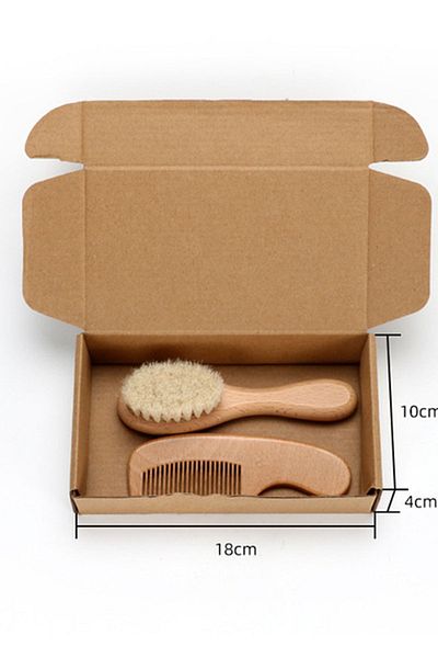 Modashop 100% Goat Hair Natural Baby Hair Brush and Natural Wooden Comb Set of 2 Baby Gift Brush Set