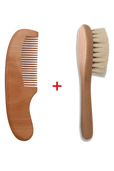 Modashop 100% Goat Hair Natural Baby Hair Brush and Natural Wooden Comb Set of 2 Baby Gift Brush Set