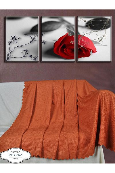 POYRAZ Shiny Patterned Chenille Tile Double Sided Sofa Sofa Bed Cover Shawl