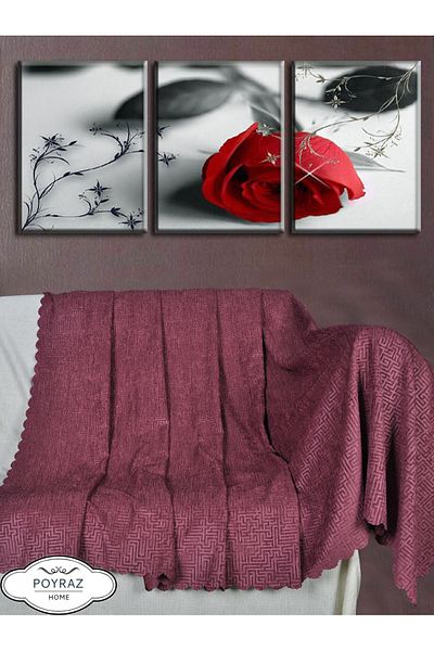 POYRAZ Shiny Patterned Chenille Dark Rose Double Sided Sofa Sofa Bed Cover wrap