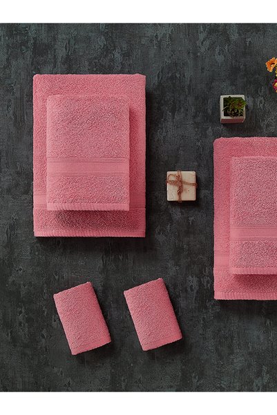 Tuiste طقم مناشف حمام وردي، 2 حمام دش 4 يد وجه 2 مطبخ صغير