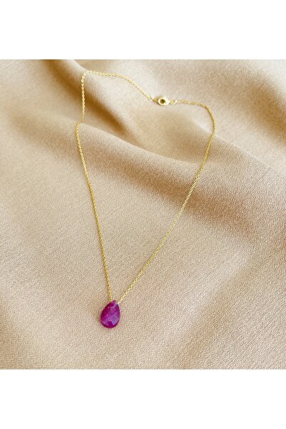 RM Bijuteri قلادة ذهبية أنيقة على شكل قطرة من الحجر