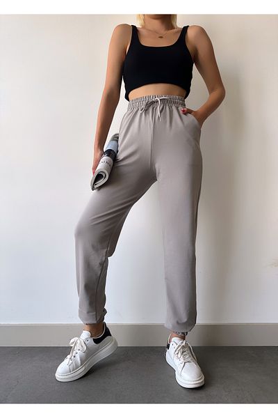 schlank Γυναικείο ασημί γκρι ψηλόμεσο Jogger φούτερ με ελαστικά πόδια