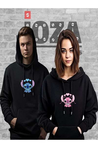 Joza Outdoors Women's Men's Unisex Lilo Stitch Printed Lover Couple Combination Design Hooded Sweatshirt Set of 2
