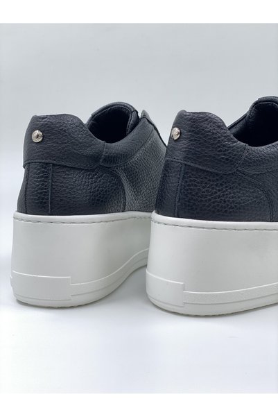 MAT Deri Women's Black Sneakers Genuine Leather Hidden Elastic High Sole Sneakers