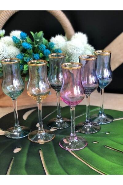 ÖCAL Paşabahçe 3 Renk Grappa Kahve Yanı Kadeh 6 Adet,3 Renktir.mavi,bal,pembe