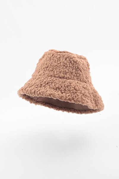 Kapin İçi Peluş Süet Kumaş Bucket Şapka Çift Taraflı - Camel