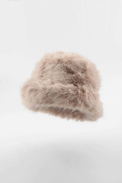 Kapin Beige Fur Round Hat Plush Bucket Hat