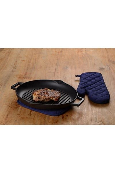 Lava Cast Iron Round Grill Pan with Metal Handle Diameter 30cm
