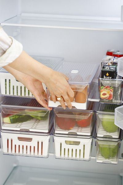 simplicity 3 Pieces Midi Size Refrigerator Organizer with Strainer - Gift under the Egg Cup