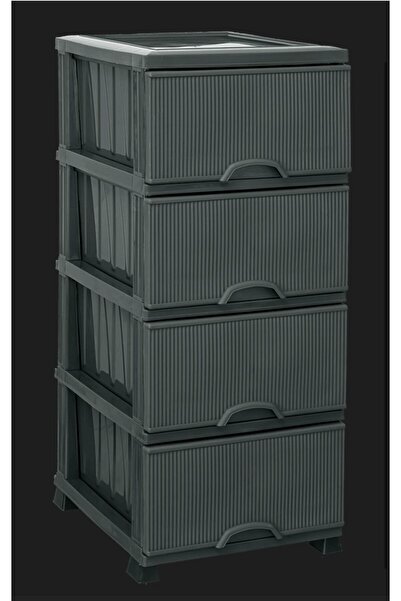 LeesHome Büyük Boy Gri 55 Kapaklı 4 Plastik 4 Çekmeceli Komidin Sebzelik Şifo...