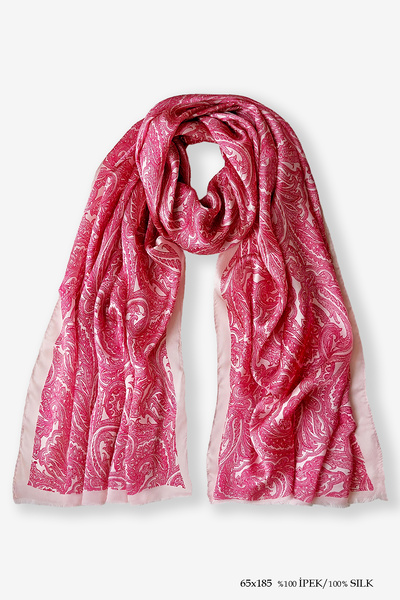 Galiga Paisley Rose %100 Ipek Şal 65*185cm 'art On Silk'