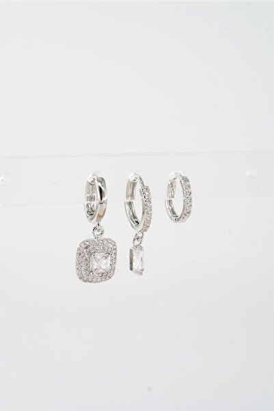 By Zeyna Aksesuar Kadın Vip Seri Zirkon Taşlı 3'lü Küpe