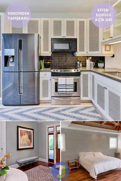 Technojet Kendinden Yapışkanlı Keten Görünümlü Mutfak Banyo Tezgah Duvar Dolap Masa Kaplama 60X100cm