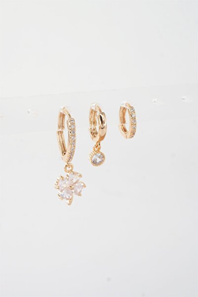 By Zeyna Aksesuar Kadın Vip Seri Zirkon Taşlı 3'lü Küpe