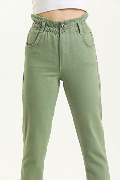 SHEVEGA Green Elastic Waist Mom Jean Jeans