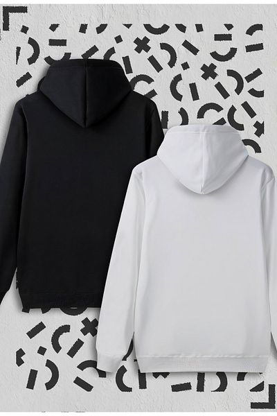 Jooy Company Japanese Destiny Printed Black and White Hooded Sweatshirt Advantage Pack Set of 2