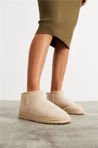 İncim Γυναικείες μπότες Sri Flat Sole Suede Shearling Sabo Beige