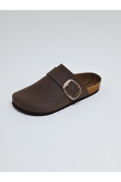 Bequemere Gold Color Buckle Closed Toe Nude Brown Scarf Daily Use Orthopedic Women's Slippers