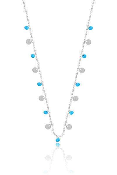 Aykat Pullu Gümüş Kolye Taşlı Rodyumlu Sallantılı Kadın Kolye 925 Ayar Uc-536