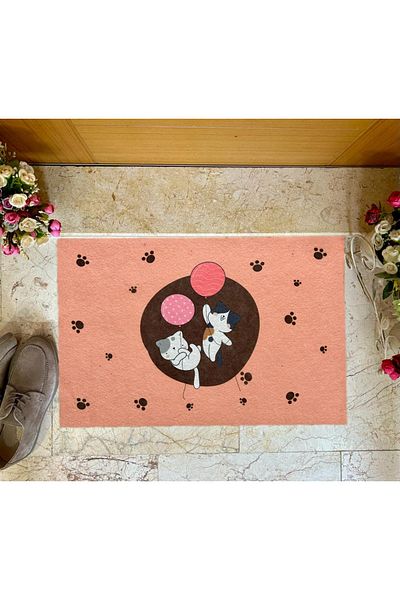 Lady Home Cat Multi-Purpose Interior and Exterior Door Mat with Balloons