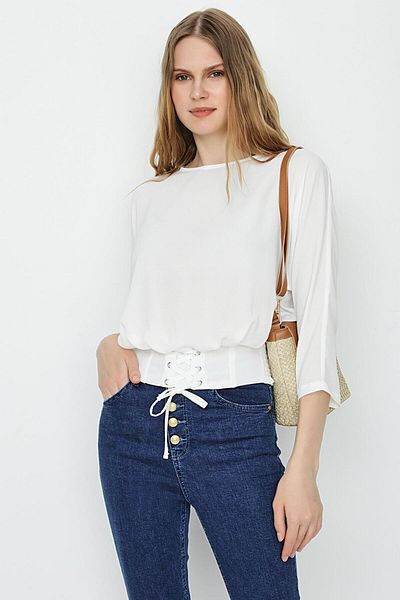 Select Moda Γυναικεία εκρού μπλούζα με λεπτομέρεια στη μέση