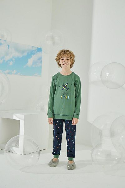 Sevim Boy's Long Sleeve Green Pajamas Set C8T5N9O5