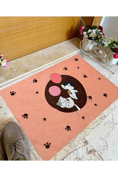 Lady Home Cat Multi-Purpose Interior and Exterior Door Mat with Balloons