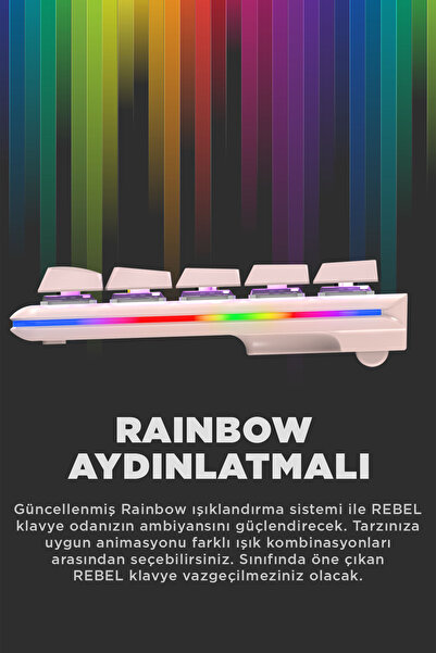 Rampage REBEL Pembe US Layout Rainbow Low Profile BLUE SWITCH Mekanik Gaming Oyuncu Klavye