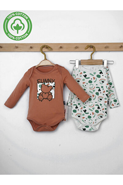 Rise Raba Baby Funny Printed Cotton Long Sleeve 2 Piece Bodysuit 3-18 Months