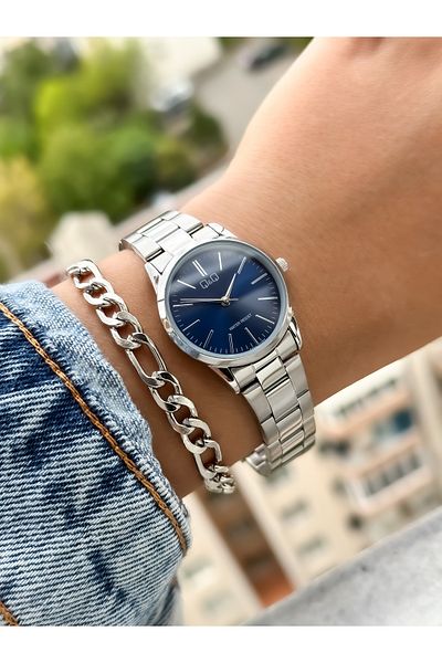 Q&Q Brand Steel Strap, Waterproof, Silver Color Women's Wristwatch+Bracelet