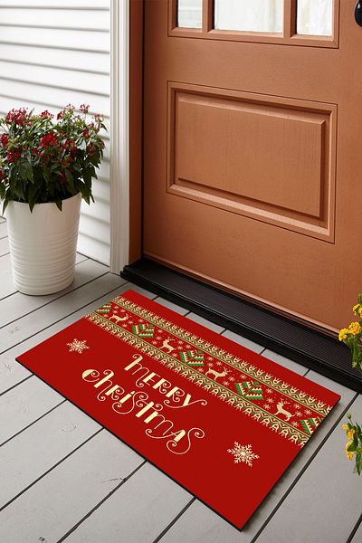 Vagonik New Year Merry Christmas Digital Printed 50x70cm Decorative Multi-Purpose Indoor and Outdoor Door Mat