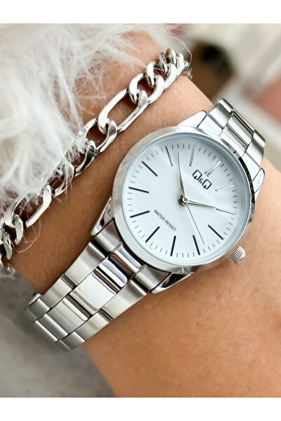 Q&Q Silver Color Women's Wristwatch+Bracelet with Steel Strap, Waterproof