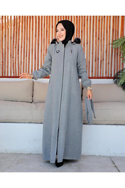 KMKkombin özaltay tam boy kapşonlu göğsü süs cepli kuşaklı kadın büyük beden ...