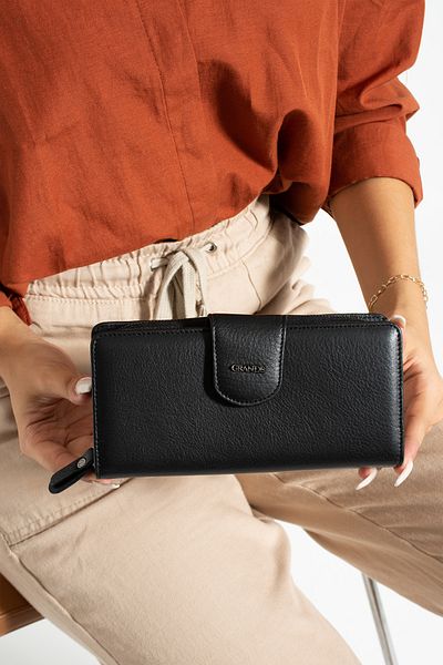Grande 2723 Genuine Leather Women's Card Holder, Paper & Coin Compartment Model Stylish Card Holder Wallet BLACK
