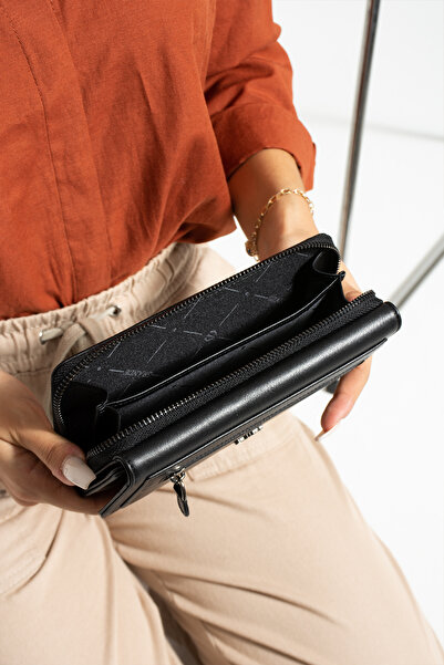 Grande 2636 Genuine Leather Women's Card Holder, Paper & Coin Compartment Model Stylish Card Holder Wallet BLACK