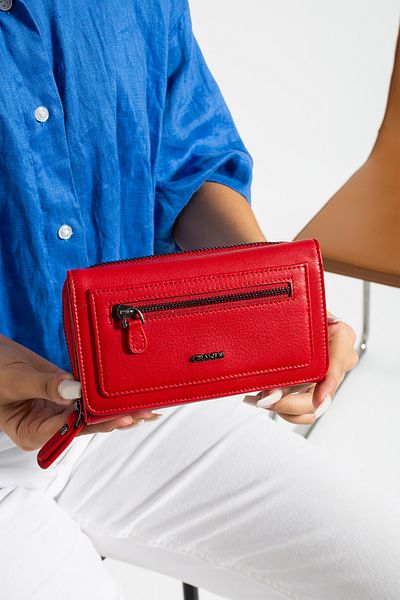 Grande 2715 Genuine Leather Women's Card Holder, Paper & Coin Compartment Model, Stylish Card Holder Wallet RED