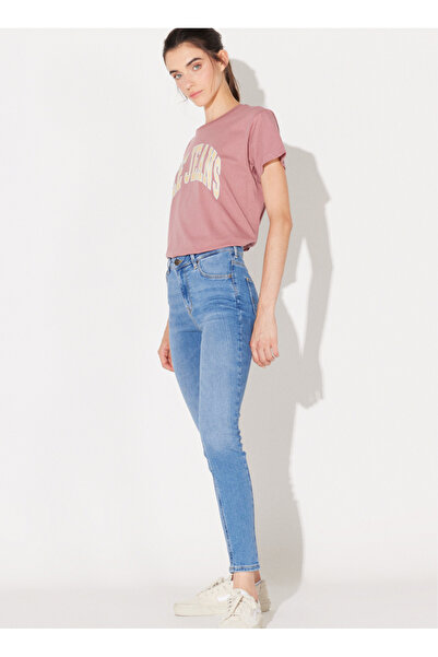 Lee Pantaloni din denim pentru femei cu talie înaltă, picior super skinny, albastru, L32SOVD44-albastru mijlociu