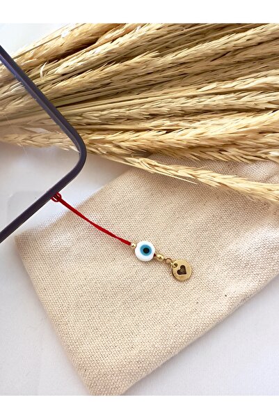 Atelier Çağla Cam Nazar Boncuklu Kalp Kırmızı Telefon İpi Telefon Charmı