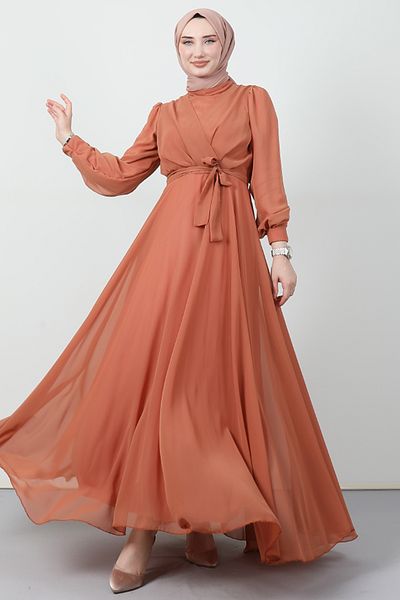 Giza Giyim Cross Front Chiffon Dress Salmon