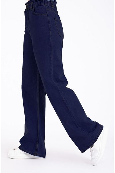 SHEVEGA Navy Blue Elastic Waist Boyfriend Wide Leg Jeans Wide Leg Jeans