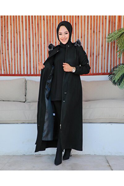 KMKkombin Palton de damă, lungime întreagă, elastic la gleznă, cu glugă