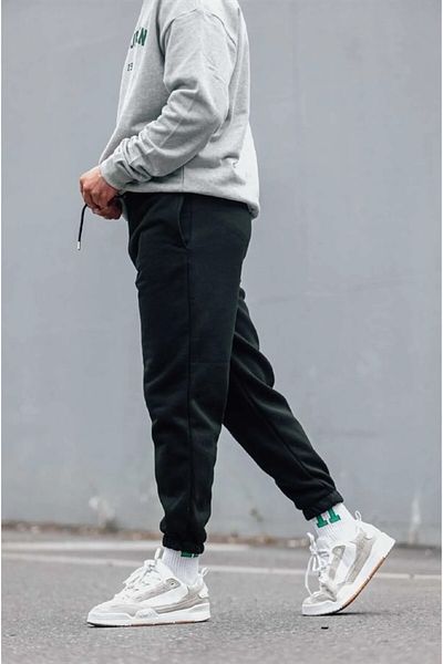 FİTGO Men's Black Unisex Sports 2 Thread Leg Rubber Tracksuit Bottom