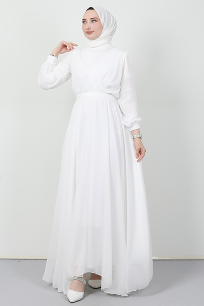 Giza Giyim Φόρεμα χιαστί μπροστά από σιφόν λευκό