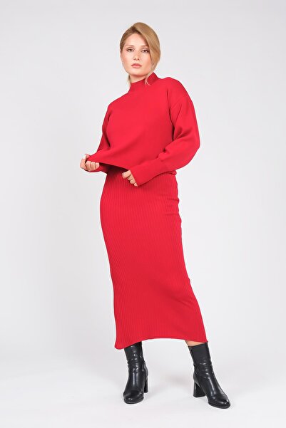 Giyim Dünyası Women's 2-Piece Gilet Knitwear Set Red