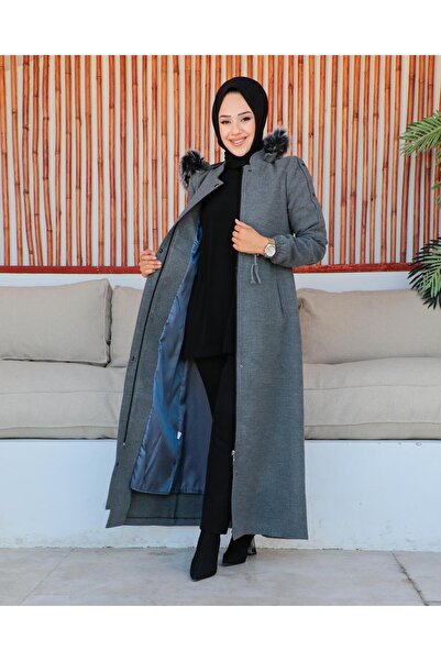 KMKkombin معطف نسائي بغطاء للرأس مطاطي بطول كامل للكاحل